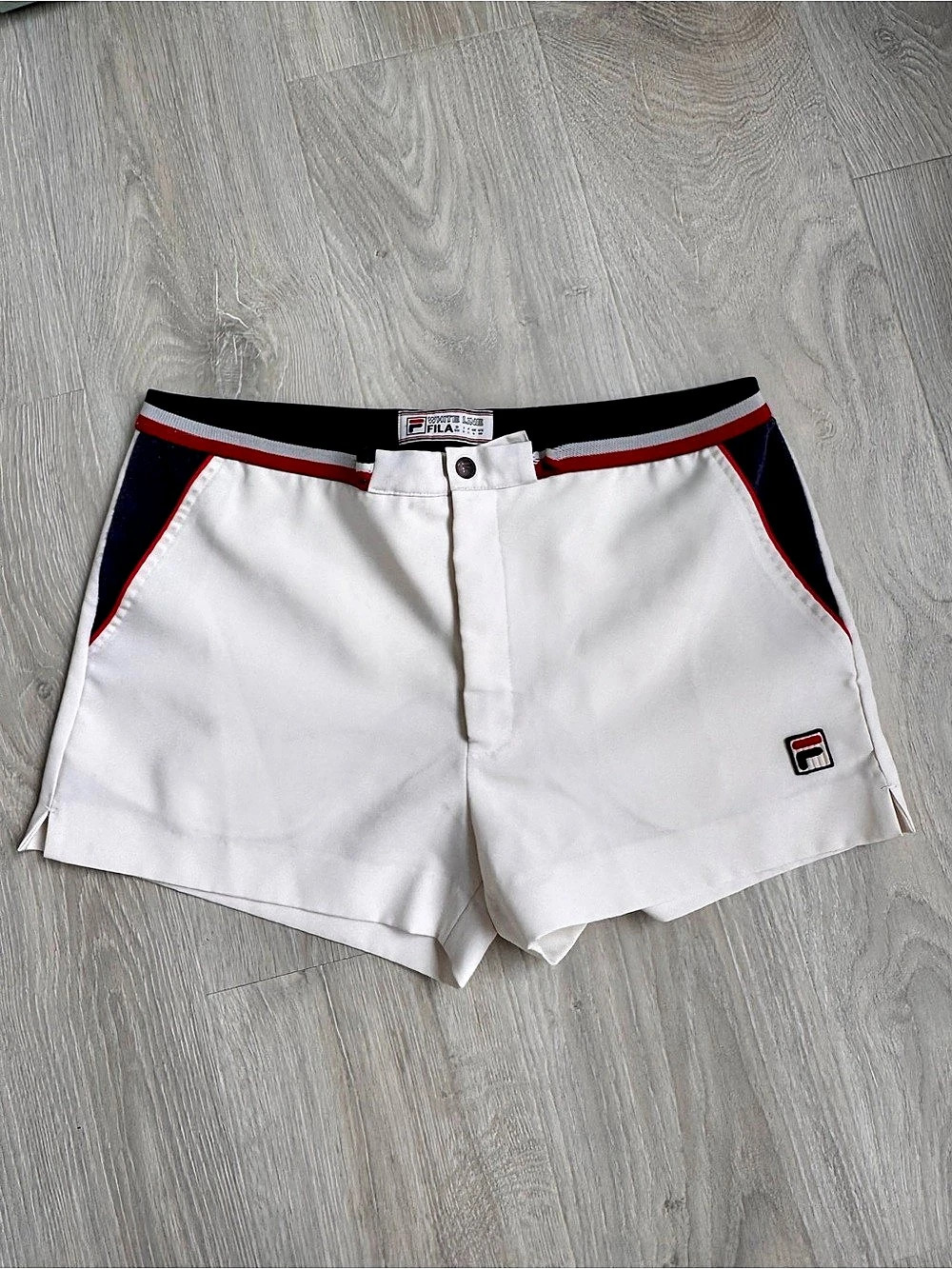 FILA White Line White Tennis Shorts with Red & Navy Trim